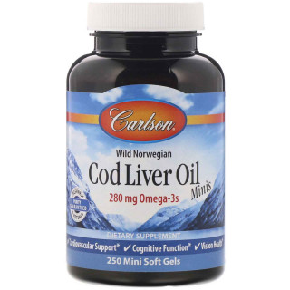 Carlson Labs Wild Norwegian Cod Liver Oil Minis - 250 Mini Soft Gels