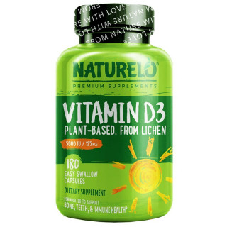 NATURELO Vitamin D3 Plant Based125 mcg (5,000 IU) 180Easy Swallow caps